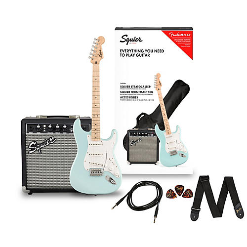 Squier Stratocaster Limited-Edition Electric Guitar Pack With Squier  Frontman 10G Amp Sonic Blue
