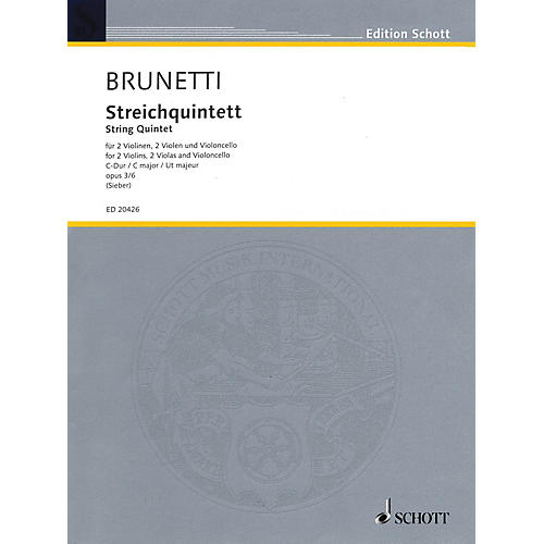 Schott String Quintet Op. 3 No. 6 in C Major (Score and Parts) String Series Composed by Gaetano Brunetti