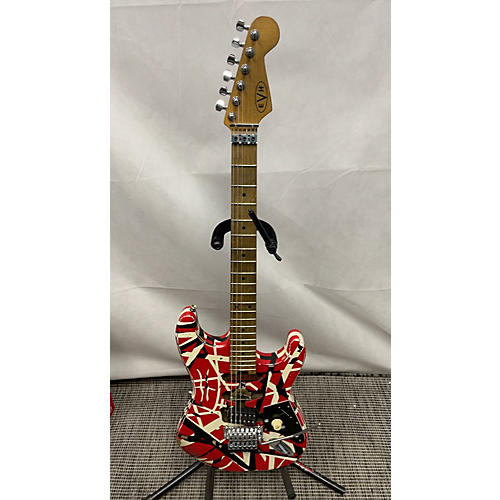 EVH Striped Series Frankie Solid Body Electric Guitar Red with Black and White Stripes