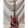 Used EVH Striped Series Frankie Solid Body Electric Guitar Red with Black and White Stripes Relic