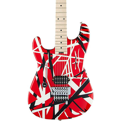 EVH Striped Series Left-Handed Electric Guitar Red, Black, and White Stripes