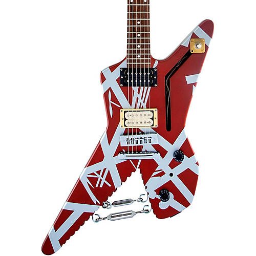 EVH Striped Series Shark Electric Guitar Burgundy with Silver Stripes