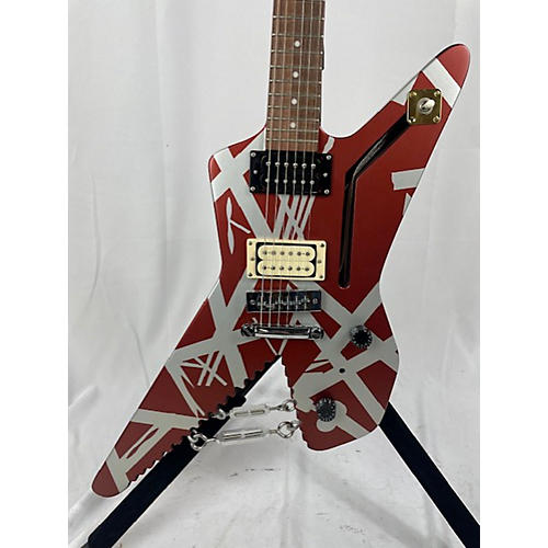 EVH Striped Series Shark Solid Body Electric Guitar Red and White