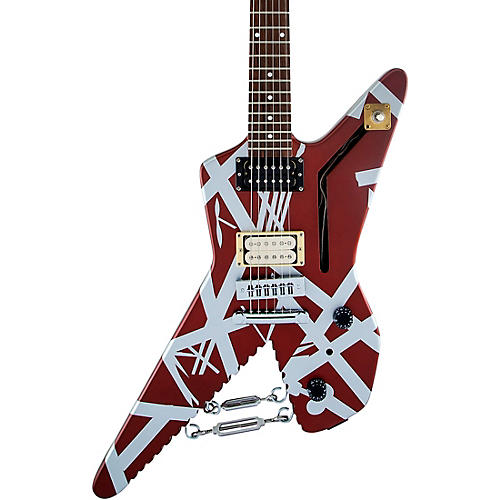 EVH Striped Shark Electric Guitar Condition 1 - Mint Burgundy Red and Silver
