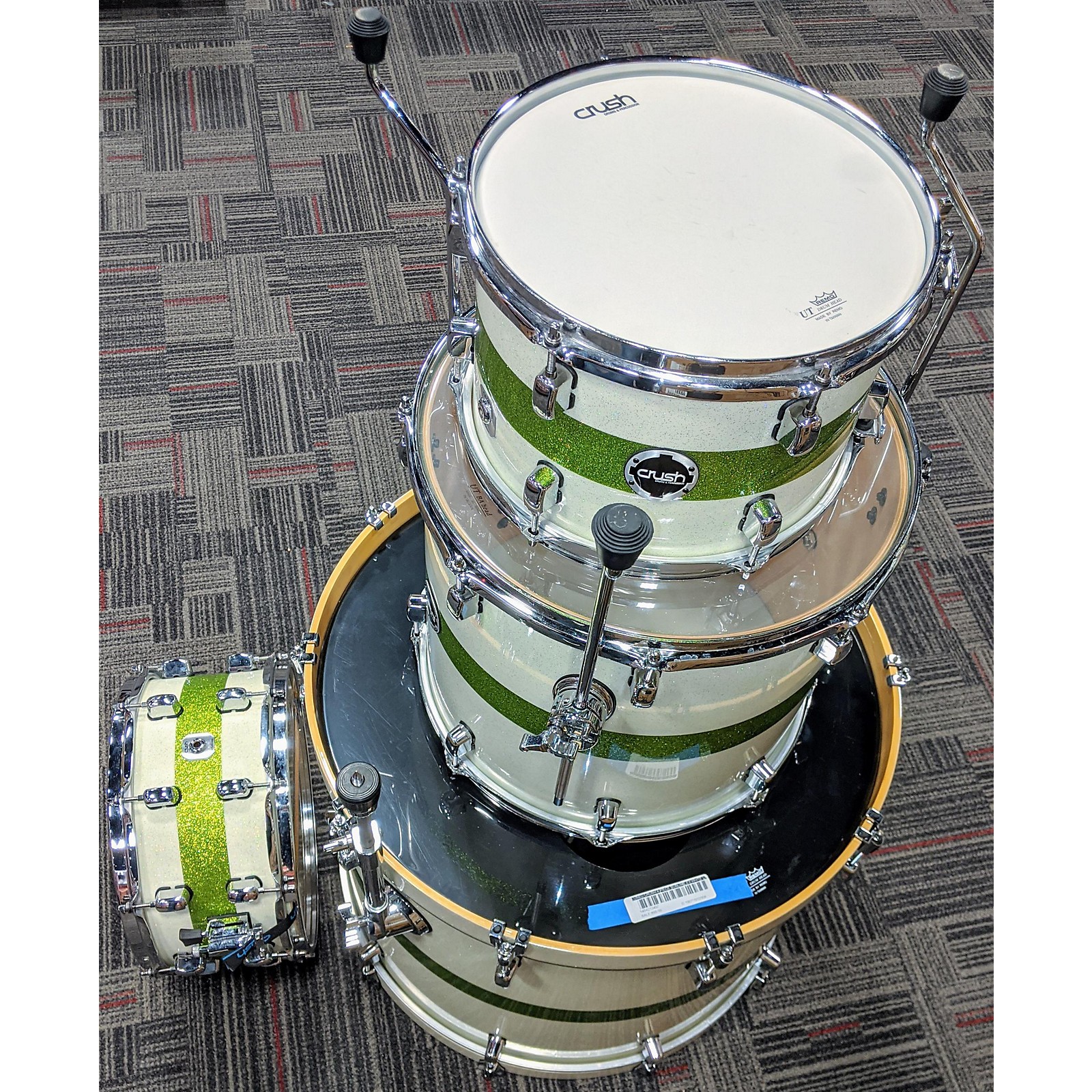 Used CRUSH Sublime E3 Drum Kit White Lime Stripe Sparkle Musician's