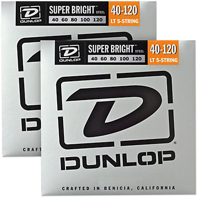 Dunlop Super Bright Steel Light 5-String Bass Guitar Strings (40-120) 2-Pack