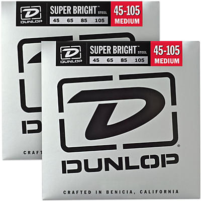 Dunlop Super Bright Steel Medium 4-String Bass Guitar Strings (45-105) 2-Pack