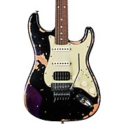 SuperNova Stratocaster HSS Heavy Relic Floyd Rose Electric Guitar Black over Purple Sparkle