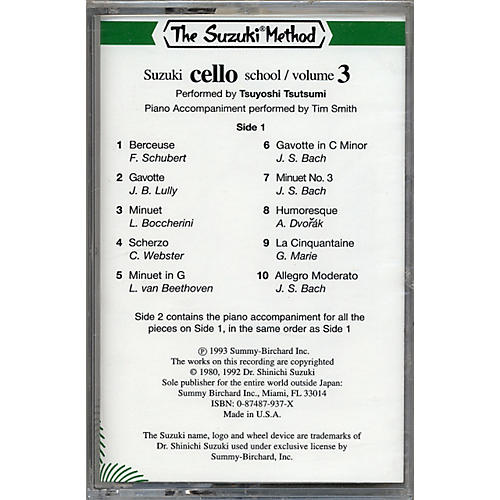 Suzuki Cello School Volume 3 Cassette