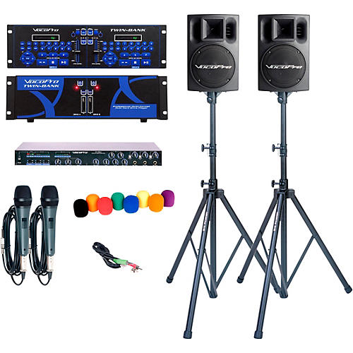 TWIN BANK PRO-PLUS Digital DJ Karaoke System with Powered Speakers and Stands