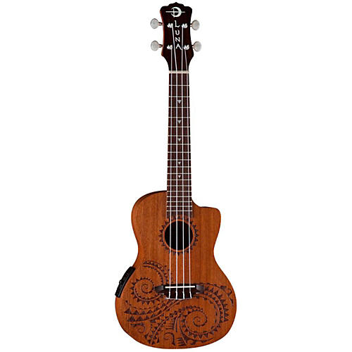 Luna Tattoo Mahogany Concert Acoustic-Electric Ukulele Mahogany with Tattoo Laser Etching and Satin Finish