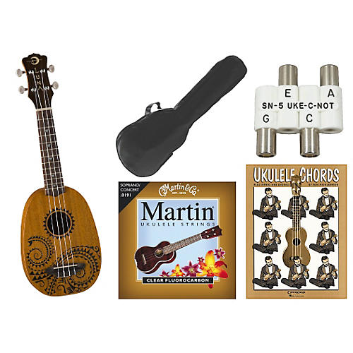 Luna Guitars Tattoo Pineapple Soprano Ukulele Bundle Mahogany