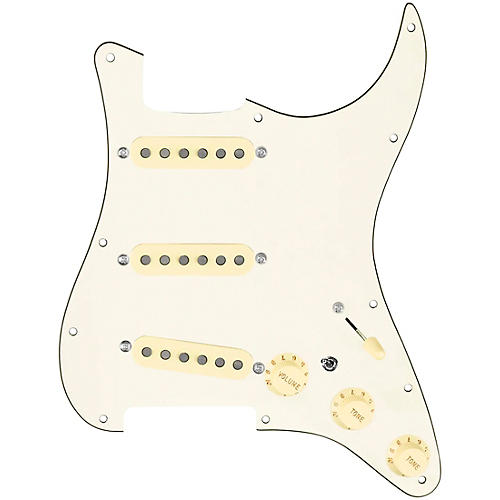 920d Custom Texas Grit Loaded Pickguard for Strat With Aged White Pickups and Knobs and S7W-MT Wiring Harness Parchment