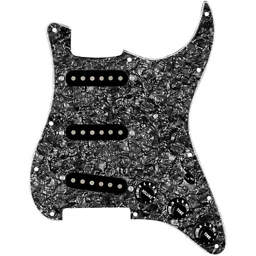 920d Custom Texas Grit Loaded Pickguard for Strat With Black Pickups and Knobs and S5W-BL-V Wiring Harness Black Pearl