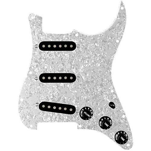 920d Custom Texas Grit Loaded Pickguard for Strat With Black Pickups and Knobs and S5W-BL-V Wiring Harness White Pearl