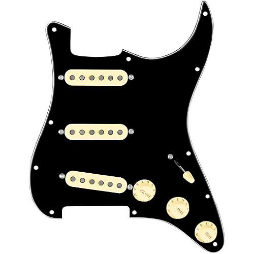 920d Custom Texas Growler Loaded Pickguard for Strat With Aged White Pickups and S5W-BL-V Wiring Harness Black