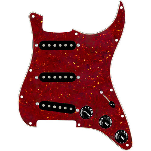 920d Custom Texas Growler Loaded Pickguard for Strat With Black Pickups and S7W Wiring Harness Tortoise