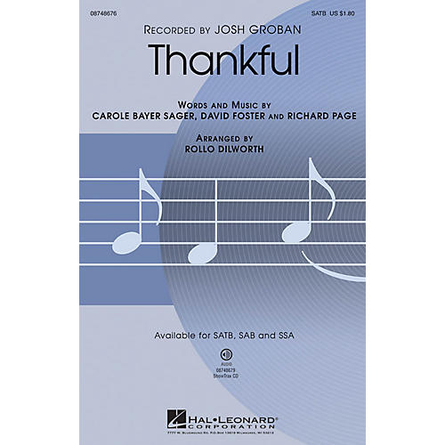 Hal Leonard Thankful SAB Arranged by Rollo Dilworth