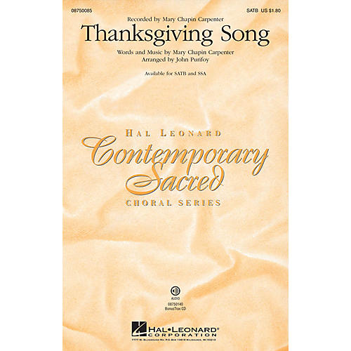 Hal Leonard Thanksgiving Song SSA by Mary Chapin Carpenter Arranged by John Purifoy