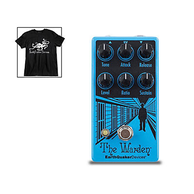 EarthQuaker Devices The Warden V2 Optical Compressor Effects Pedal and Octoskull T-Shirt Large Black