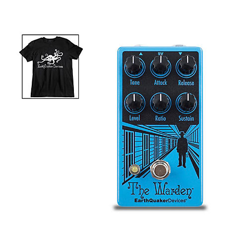 The Warden V2 Optical Compressor Effects Pedal and Octoskull T-Shirt Large Black