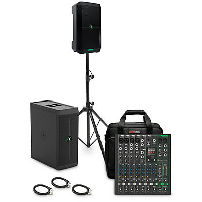 Mackie ThumpSub GO Battery-Powered Portable Subwoofer Bundle with 8" Thump Go Speakers, 10 Channel Mixer, Cables, Mixer Bag, and Speaker Stand