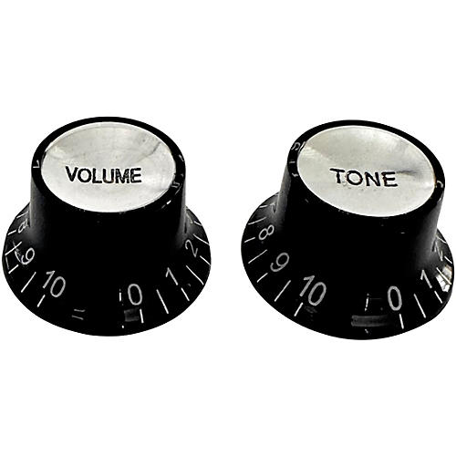 AxLabs Top Hat Knobs - Volume and Tone with White Lettering Black