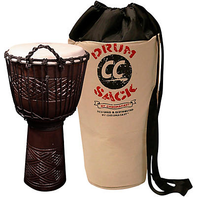 Sawtooth Tribe Series 12" Hand-Carved Congo Design Rope Djembe With Drum Sack Carry Bag