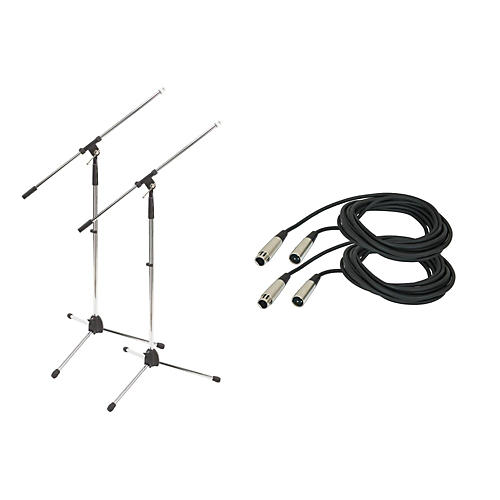 Tripod Microphone Stand with 20 Foot Microphone Cable (2 Pack)