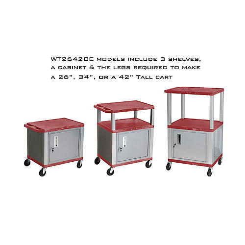 H. Wilson Tuffy Cart with Lockable Cabinet Red and Nickel Small