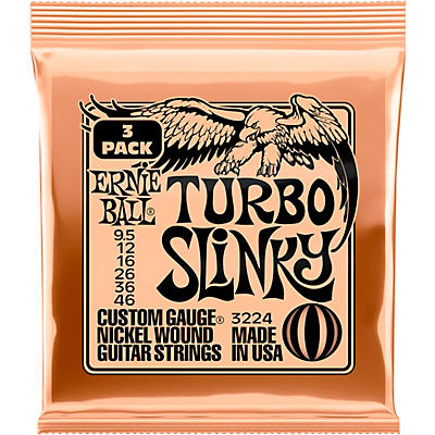 Ernie Ball Turbo Slinky Nickel Wound Electric Guitar Strings 3-Pack