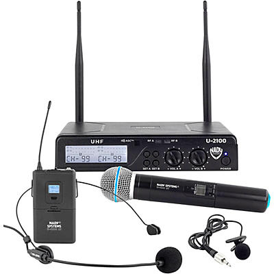 Nady U-2100 Combo Handheld, Lapel & Headset 200-Channel UHF Wireless Lavalier Microphone System - Quick Set up, XLR and 1/4" outputs