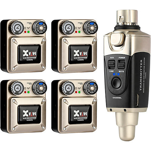 Xvive U45 In-Ear Wireless Monitor System With Transmitter and 4 Receivers (5.8 GHz) Gold