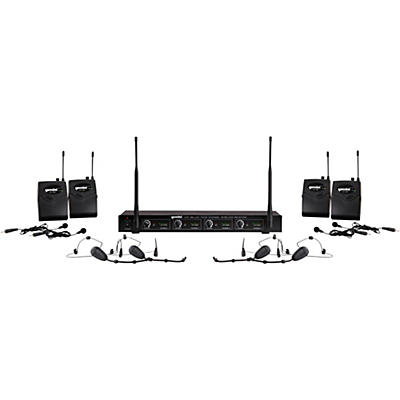Gemini UHF-04HL 4-Channel Wireless Headset/Lavalier Combo System, 517.6/521.5/533.7/537.2mHz