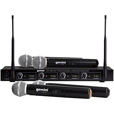 Gemini UHF-04M 4-Channel Wireless Handheld Microphone System, 517.6/521.5/533.7/537.2mHz
