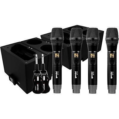 Gemini UHF Quad Wireless Microphone System With Charging Docks for Transmitter & Microphone Batteries
