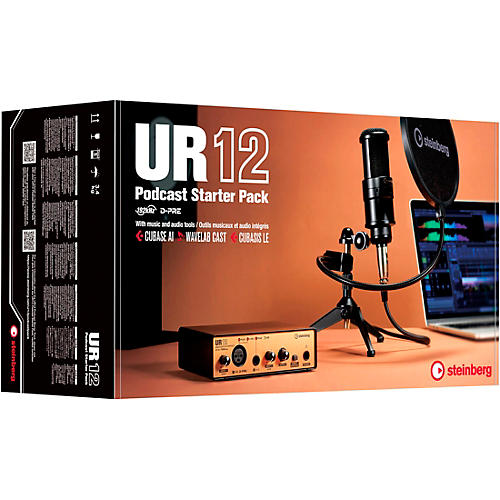Steinberg UR12B Podcast Starter Pack With Mic, Mic Stand and Pop Shield Black/Copper