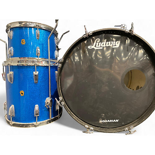 Used 1960s Ludwig 3 Piece DOWNBEAT BLUE SPARKLE Drum Kit BLUE SPARKLE