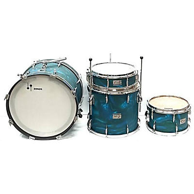 Used 1960s SONOR 4 piece Chicago Star K180 Aqua Satin Flame Drum Kit