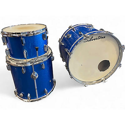 Used 1970s Silvertone 3 Piece Sparkle blue  Drum Kit