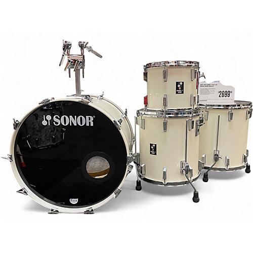 Used 1980s SONOR 4 Piece Lite Cream Laquer Drum Kit Cream Laquer
