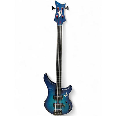 Used 1980s Vigier Arpege IV Fretless Blue Electric Bass Guitar
