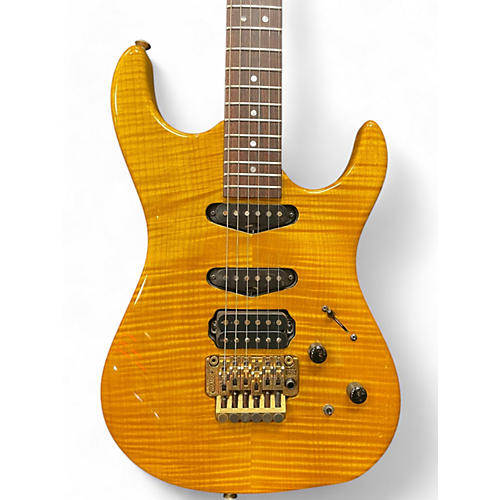 Hamer Used 1990 Hamer USA Custom S transparent amber Solid Body Electric Guitar transparent amber