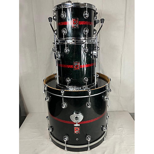 Premier Used 1990s Premier 3 piece Genista Black & Red Sparkle Drum Kit Black & Red Sparkle