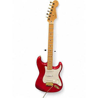Used 2000s Fender Deluxe Player's Stratocaster Crimson Red Trans Solid Body Electric Guitar