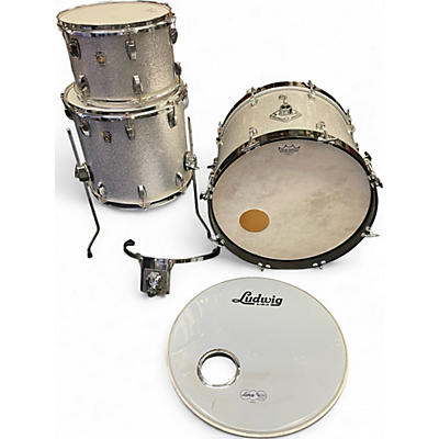 Used 2000s Ludwig 3 Piece Classic Maple Silver Sparkle Drum Kit