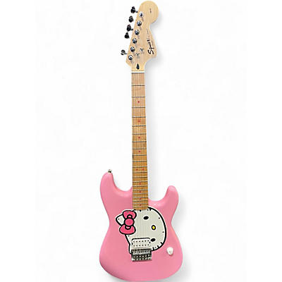 Used 2004 Squier Hello Kitty Stratocaster Single Hum Pink With Kitty Pickguard Pink Solid Body Electric Guitar