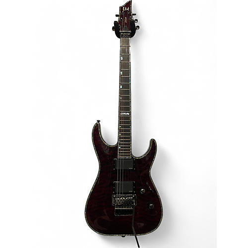 Used 2006 ESP LTD H1001QM Deluxe Floyd Rose See Thru Black Cherry Solid Body Electric Guitar see thru black cherry