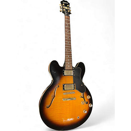 Used 2006 Epiphone Dot Deluxe Flametop Vintage Sunburst Hollow Body Electric Guitar Vintage Sunburst