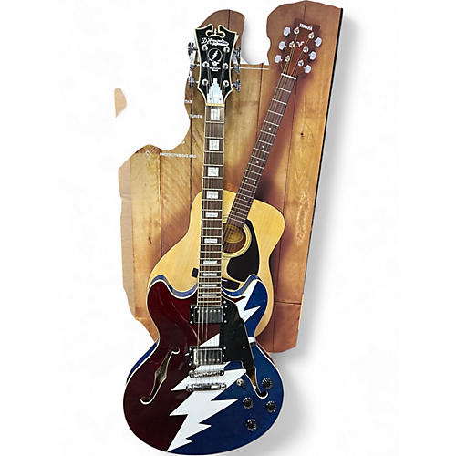 Used 2010s D'Angelico Premier Grateful Dead DC Red White and Blue Hollow Body Electric Guitar Red White and Blue